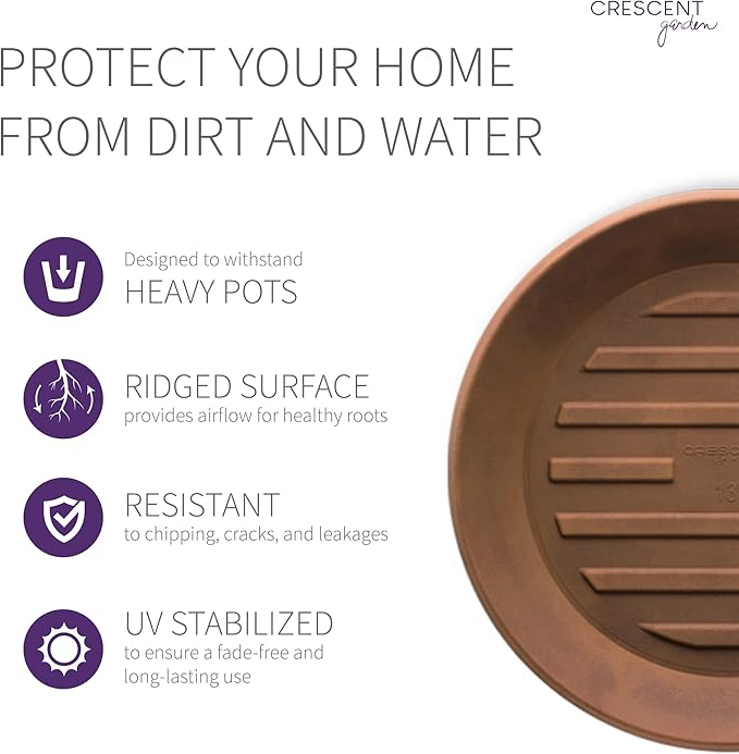 Crescent Garden Universal Round Planter Saucer, Drainage Dish for Pots, Large Plant Dishes Saucer, Outdoor Plant Trays - Rust (23" Inner, 25.5" Outer Diameter)