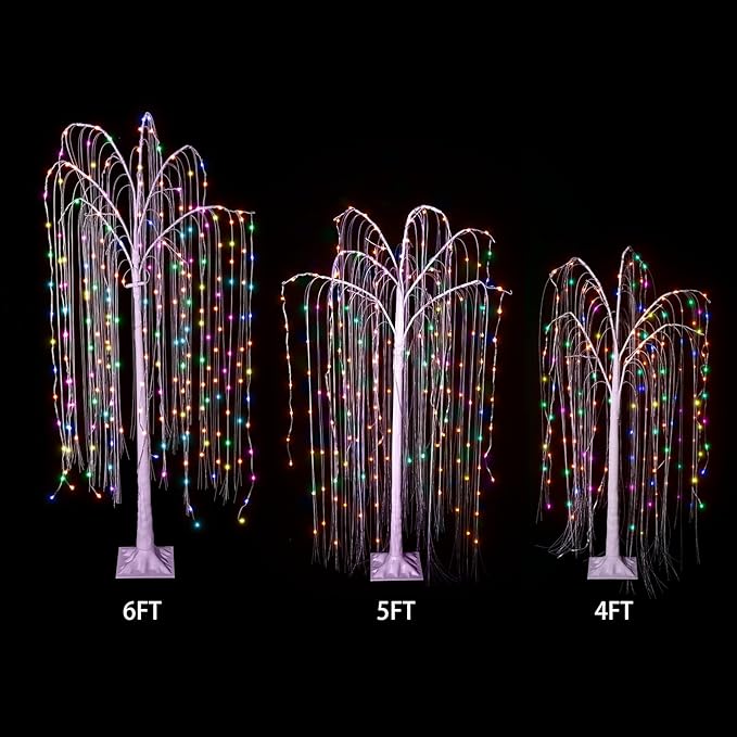 Lamerge 3pcs Lighted Willow Tree Decorations,4FT+5FT+6FT Colorful Birch Tree RGB LED Trees with Remote,Weeping Willow Tree Indoor/Outdoor Lighted Christmas Tree Decorations for Yard