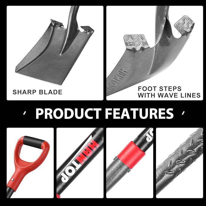 Heavy Duty Transfer Shovel Flat Square Shovel Garden Spade with Fiberglass Handle for Construction Landscaping Gardening, 43 inches