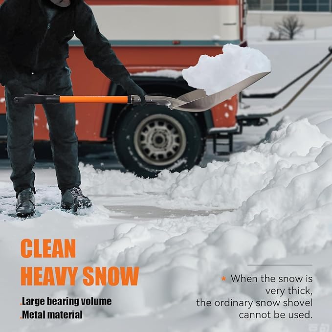 WIKER Aluminum Snow Shovel for Driveway, 45-Inch Large Capacity Blade, 3.5lbs Lightweight with Fiberglass D-Grip Handle, Heavy Duty Metal Snow Removal Tool for Home and Garden