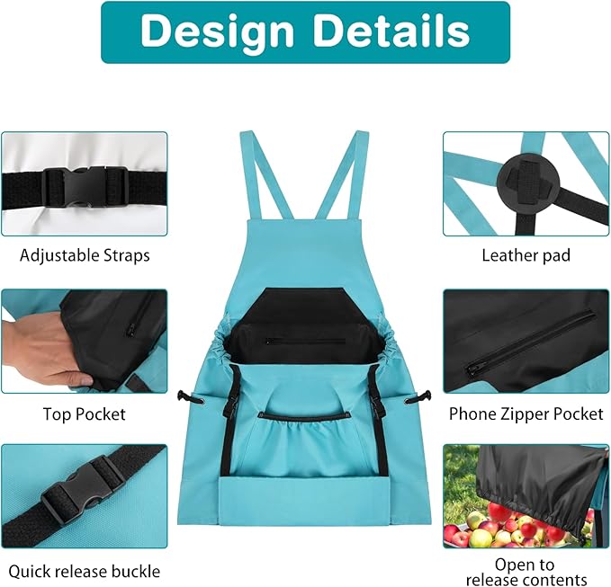 Gardening Apron with Pockets for Women – Harvest Apron for Garden Vegetables, Water Resistant Adjustable Cross Back Tool Apron, Gardening Gift for Plant Lovers & Gardeners - Blue