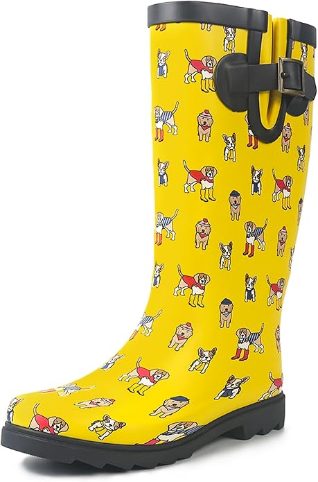 landchief Rain Boots for Women, Waterproof Ladies Tall Knee High Rubber boots,Comfort Garden Boots Anti-Slip Mid Heel Women Rain Shoes Outdoor