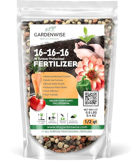 16-16-16 All Purpose Professional Fertilizer - Lawn, Flower, Tree, Shrub & Vegetable Garden Fertilizer (1/2 Quart)