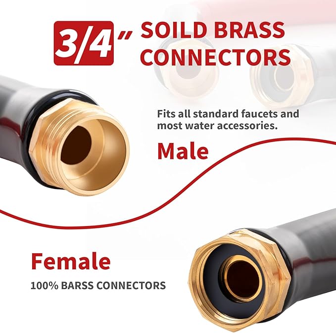 Garden Hose 25ft x 3/4” Hot Water Hose, Heavy Duty -50°F to 190°F,Burst 600Psi Flexible Upgraded Rubber Hoses,3/4” Solid Fittings for All-weather Outdoor Lawn & Garden