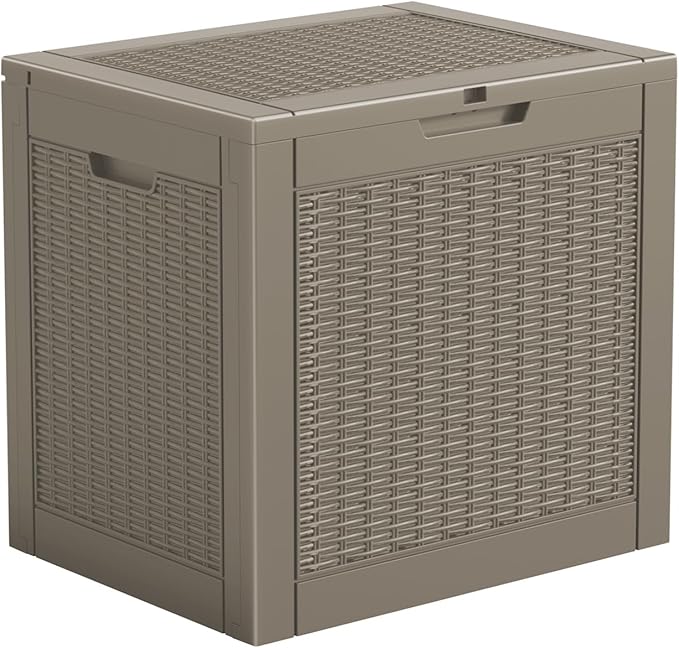 Resin Deck Box - 31 Gallon Lockable Outdoor Storage, Water-Resistant Indoor/Outdoor Bin for Package Delivery, Patio Cushions, Gardening Tools