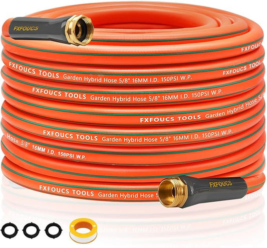 Heavy Duty Garden Hose – 5/8 Inch Flexible, Lightweight Hybrid Hose with 600 PSI Burst Pressure, Swivel Handle,All-Weather Water Hose, Durable Copper Male/Female Fittings (Orange, 75FT)
