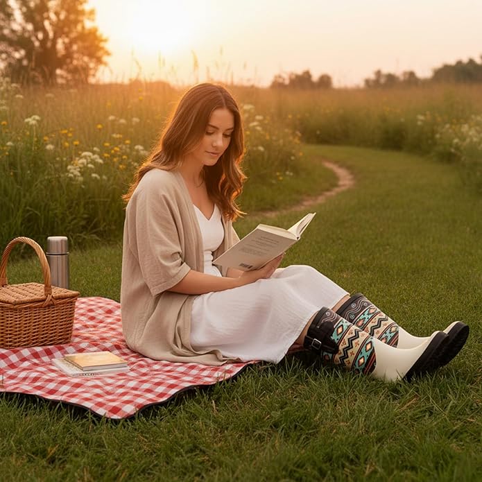 landchief Rain Boots for Women, Waterproof Ladies Tall Knee High Rubber boots,Comfort Garden Boots Anti-Slip Mid Heel Women Rain Shoes Outdoor