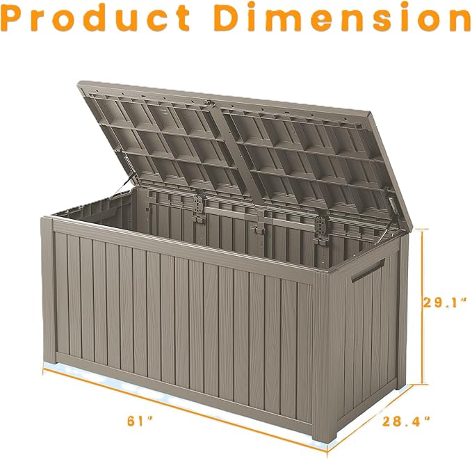 EasyUp 182 Gallon Deck Box Waterproof, UV Resistant Resin Outdoor Storage Box with Hydraulic Rod, Lockable Design and Enhanced Durability for Patio, Garden, and Poolside Use