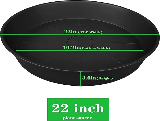 3 Pack of 20 22 inch Plant Saucer (19.2 Inch Base), 3.6" Depth Tray, Bath Baths Bowl for Garden, Large Deep Plastic Plant Trays for Indoors Outdoor, Tray for Planter 19-23" (22", Black)