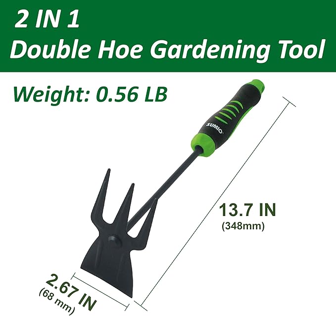 SUMIO 13.7" Alloy Steel Hoe and Cultivator - Lightweight Hand Tiller for Weeding, Digging, Loosening Soil, and Cultivation