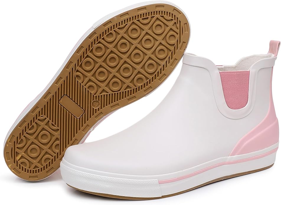 WTW Womens Rain Boots Deck Boots for Men - Lightweight Waterproof Rubber Fishing Rain Shoes with High Traction for Gardening Camping