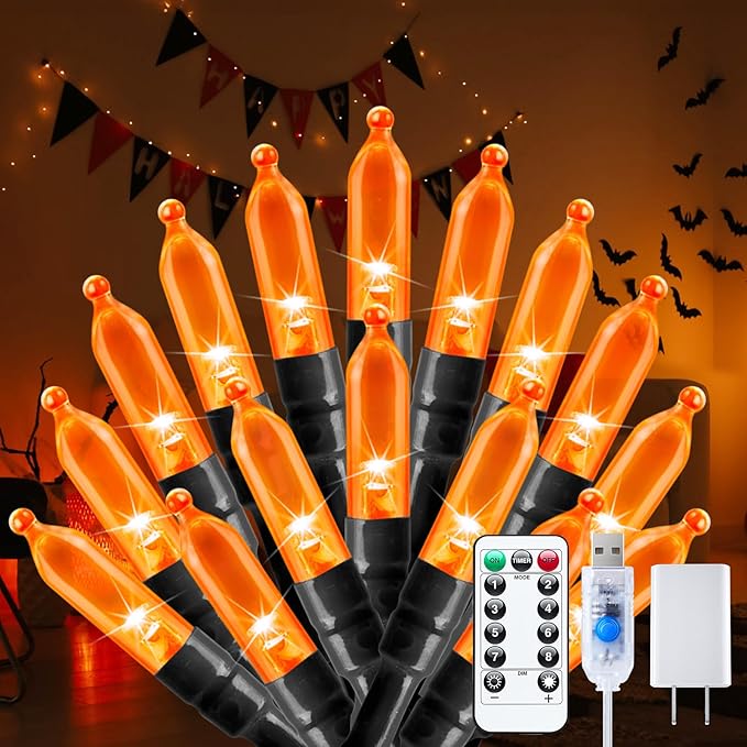 Halloween Decorations Orange Lights Indoor, 100 LED 39 FT Twinkle String Lights USB Powered with 8 Modes, Orange Light with Remote for House Window Holiday Party Xmas Halloween Decor