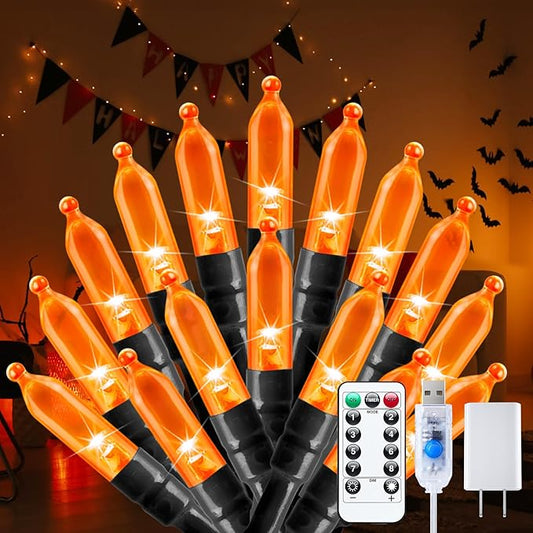 Halloween Decorations Orange Lights Indoor, 100 LED 39 FT Twinkle String Lights USB Powered with 8 Modes, Orange Light with Remote for House Window Holiday Party Xmas Halloween Decor