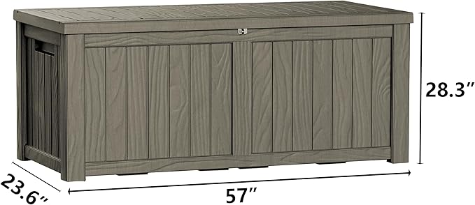 150 Gallon Outdoor Storage Box Waterproof Large Resin Deck Box Indoor/Outdoor Lockable Storage Container and Seating for Garden, Pool, and Patio (150 Gallon, Grey)