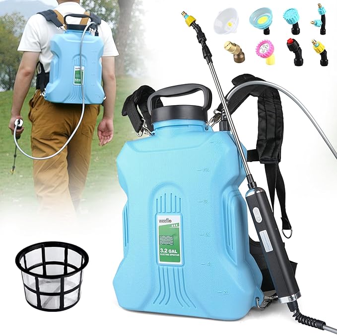 Battery Backpack Sprayer 3.2 Gallon, Electric Sprayer with Retractable Wand & 8 Mist Nozzles & USB Rechargeable Handle, Water Spray Pump Sprayers for Planting Lawn Yard Garden