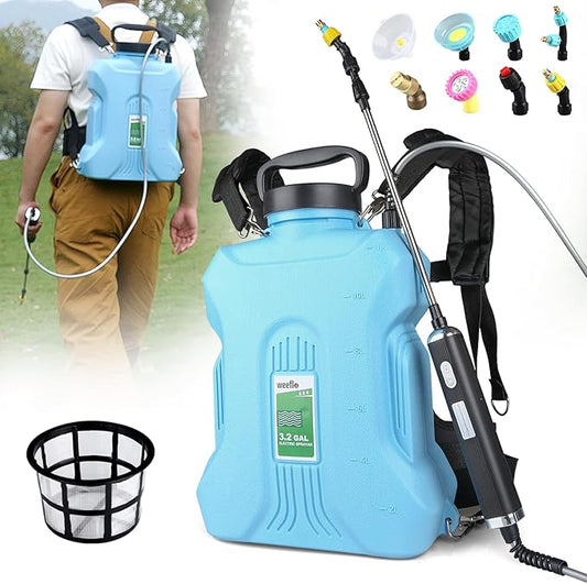Battery Backpack Sprayer 3.2 Gallon, Electric Sprayer with Retractable Wand & 8 Mist Nozzles & USB Rechargeable Handle, Water Spray Pump Sprayers for Planting Lawn Yard Garden