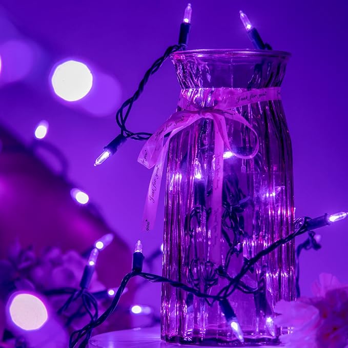 YULETIME 200 Count Purple LED Christmas Lights, 66 Feet Green Wire UL Certified Commercial Grade Holiday String Light Set (Purple)