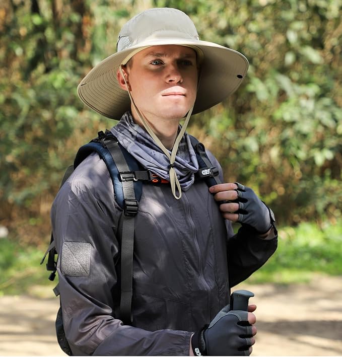 Wide Brim Sun Hat for Men Women UV Protection Ventilated Outdoor Bucket Fishing Hats Packable for Safari Hiking