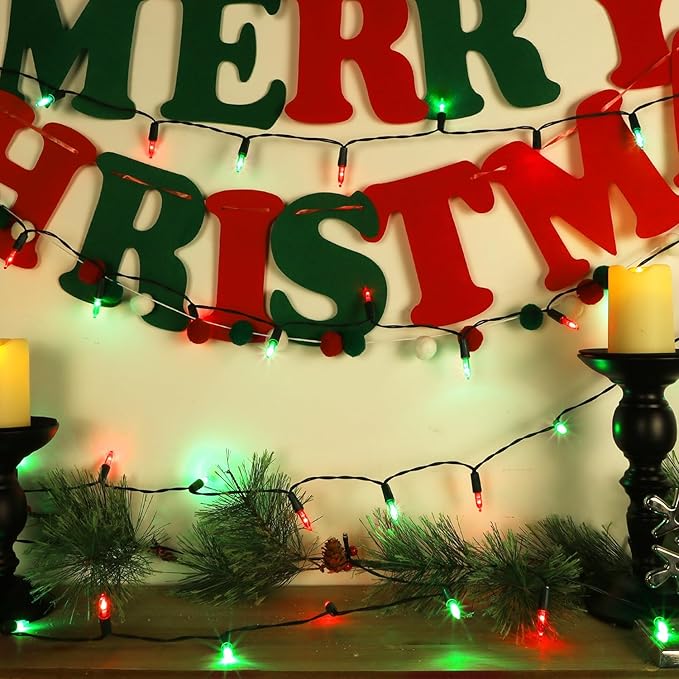 WATERGLIDE 2 Pack 50 LED Outdoor Christmas Lights, 16FT Battery Operated Mini String Lights with 8 Modes & Timer, Xmas Tree Lights Waterproof for Patio Garden Party Wedding Holiday Decor, Red & Green