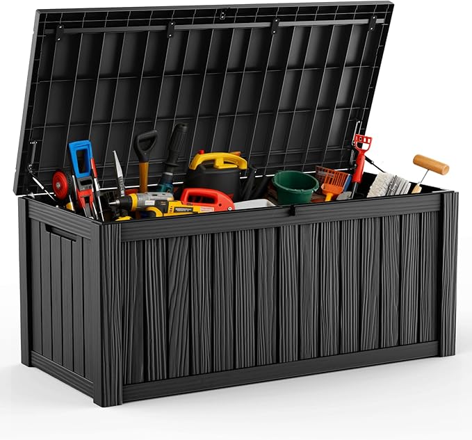 DRATO 120 Gallon Large Deck Box, Outdoor Storage Box for Patio Furniture, Patio Cushions, Gardening Tools, Pool Supplies,660lbs Weight Capacity,Waterproof Resin Storage Boxes