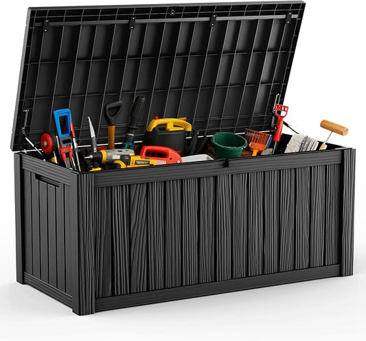 DRATO 120 Gallon Large Deck Box, Outdoor Storage Box for Patio Furniture, Patio Cushions, Gardening Tools, Pool Supplies,660lbs Weight Capacity,Waterproof Resin Storage Boxes
