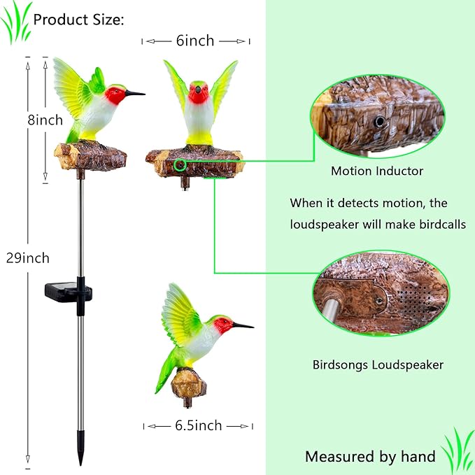 Hummingbird Solar Lights for Outside with Simulated Hummingbird Call and Breathing Light Waterproof Hummingbird Statue for Garden Decorative Lighting, for All Seasons