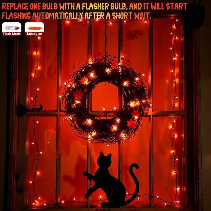 Orange Christmas Lights, 13FT 50 Count Incandescent Mini String Light with Green Wire, Waterproof Orange Christmas Tree Lights Plug in for Halloween Outdoor Indoor Patio Home Party Xmas Decor