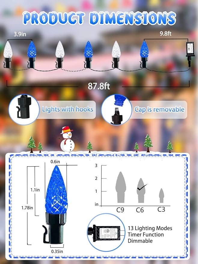 240 LED 78FT C6 Christmas String Lights, Super Long Christmas Lights Outdoor Indoor with 13 Modes & Timer, Waterproof Fairy Twinkle Light Plug in for Tree Garden Party Xmas Decorations (White & Blue)