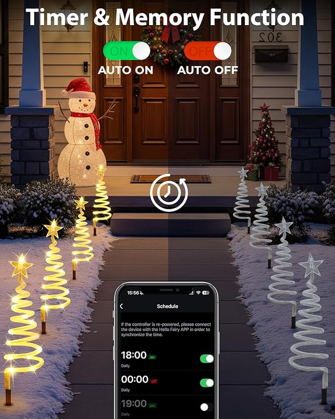 8 Pack Smart Christmas Pathway Lights Outdoor APP Control, Multicolor Connectable Spiral Tree Lights with RGB DIY, Music, Timer, Waterproof LED Christmas Outdoor Decorations for Pathway, Yard,Walkway