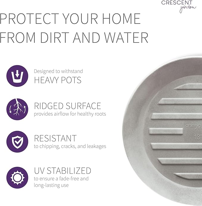 Crescent Garden Universal Round Planter Saucer, Durable Drainage Dish for Plant Pots, Heavy-Duty Plastic Plant Saucer, Indoor & Outdoor Plant Trays - Concrete Color (18.5" Inner, 23.5" Outer)