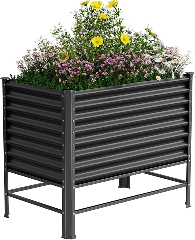 Galvanized Raised Garden Bed with Legs,48×24×37in Large Metal Elevated Raised Planter Box ,Raised Garden Bed,900lb Capacity with Drainage Holes for Vegetables Lawn Green Flowers, Fruits, Terrace