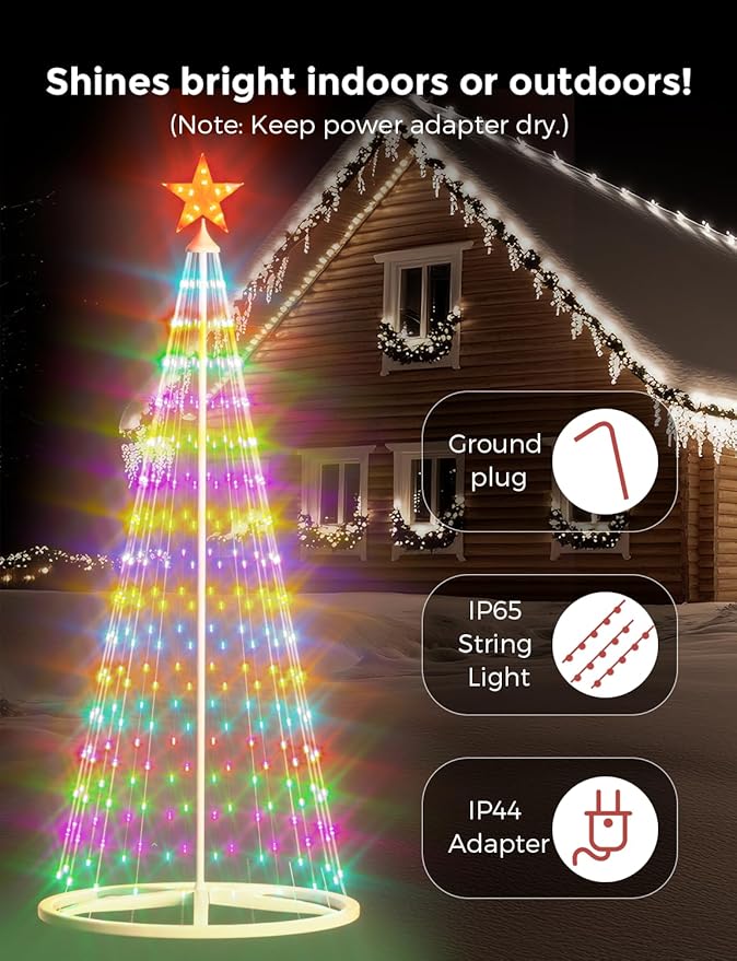 9ft Smart Lighted Christmas Cone Tree Outdoor, 16 Mil Color Changing, APP & Remote Control, Music Sync, Timer, Group Control, RGB Led Christmas Decorations for Indoor Outdoor