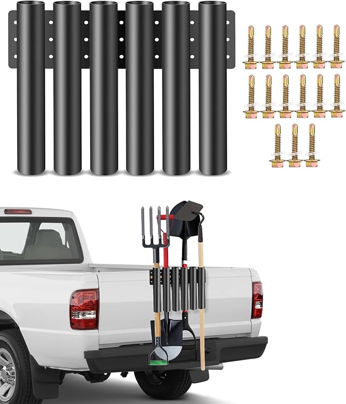 6-Hole Shovel Holder for Truck, Heavy Duty Trailer Tool Rack for Trimmer, Rake, Lawn Tools, Landscape Hand Tools