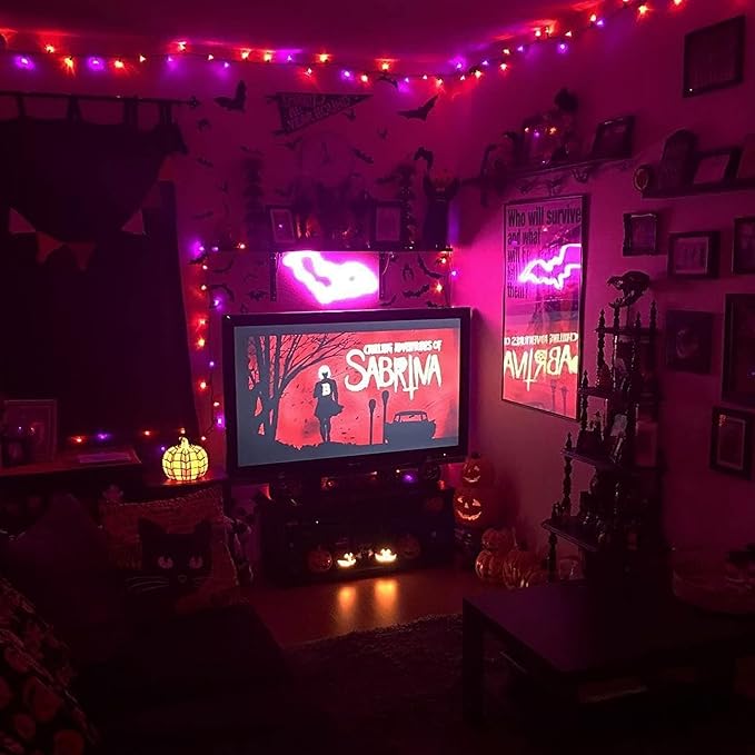 TW SHINE Halloween Lights, 200 LED 66FT Outdoor Halloween Lights Plug in with 8 Modes, Waterproof Light Outdoor, Indoor Decorations for Party Yard Haunted House Decor, Orange and Purple