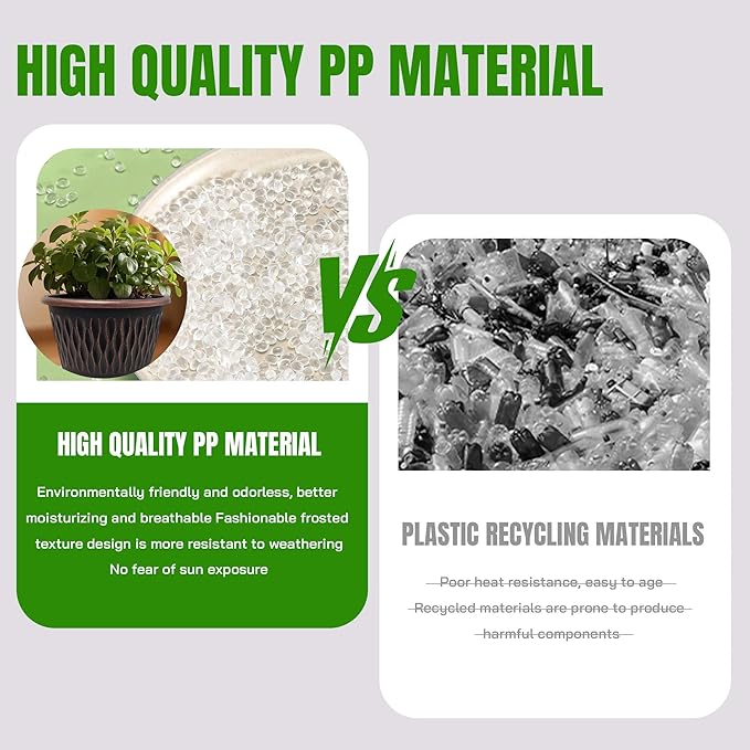 4 Pack 12 Inch Retro Plant Pots, Vintage Striped Flower Pots with Drainage Hole & Saucer, Large Plastic Planters for Indoor and Outdoor Plants, Decorative Garden Pots(Copper)