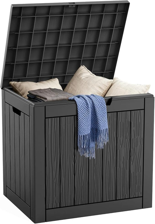 DRATO Deck Boxes, 31 Gallon Outdoor Storage Box for Patio Cushion, Garden Tools, Waterproof and UV Resistant, Lockable (Black)