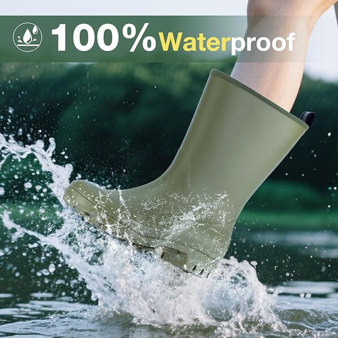 Wide Calf Women's Rain Boots Waterproof PVC Women Rubber Boot Mid Height Rain Shoes for Outdoor Gardening Work Walking