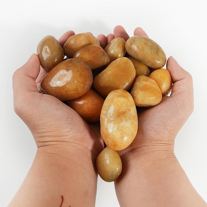 2 LBS River Rocks, StoneCreek, Decorative Garden Stones for Plant Landscaping, Polished Gravel Filler Pebbles for Home Decoration, Vases, Succulents, Flower Beds and Fish Tanks (Pale Yellow, Medium)
