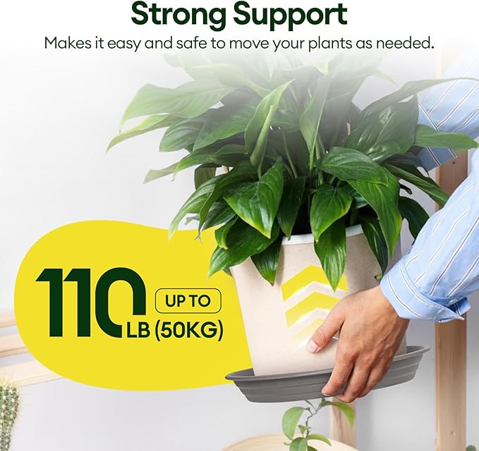 6 Pack Plant Saucer, 8 10 12 inch Plant Saucers for Indoor, Heavy Duty Plastic Plant Trays for pots, Grow Bags, Bird Baths, Flower Drip Trays for Indoor and Outdoor Uses (10", Gray)