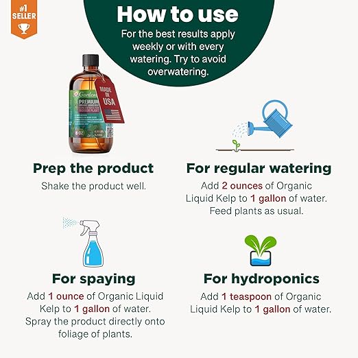 𝐁𝐄𝐒𝐓𝐒𝐄𝐋𝐋𝐄𝐑 Organic Liquid Kelp Fertilizer by GARDENERA - [8 OZ] - Organic Plant Superfood for Gardening - Concentrated Kelp & Seaweed Extract for Gardens, Lawns, Plants & Soil