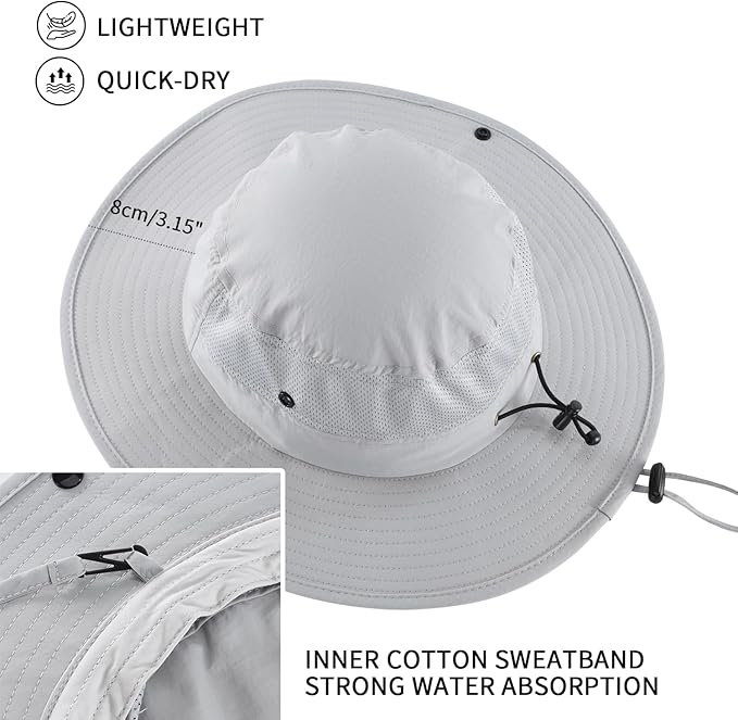 Home Prefer UPF50+ Mens Sun Hat Wide Brim Womens UV Protection Beach Bucket Hat for Fishing Hiking Snap Up Cowboy Hat