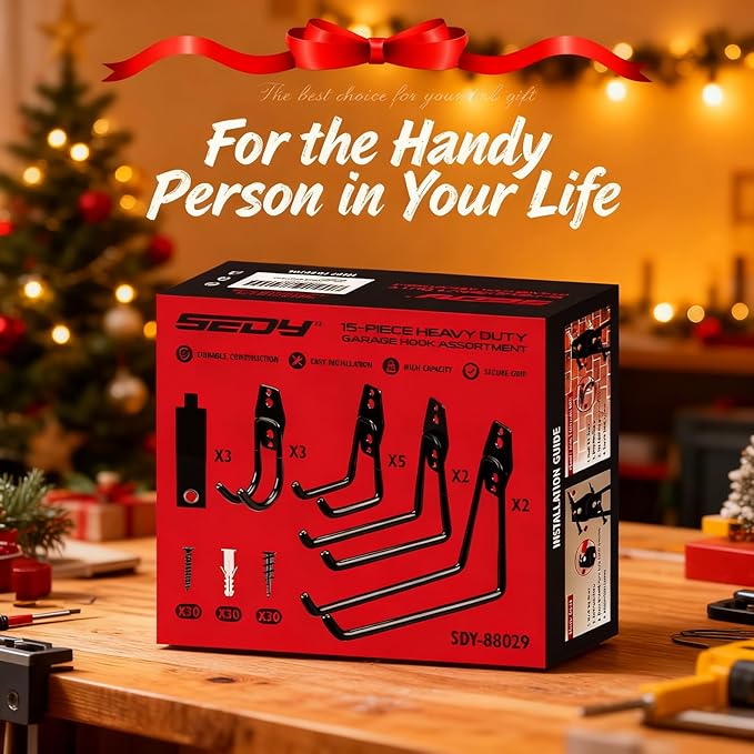 Garage Tool Storage Wall Hook Assortment Set: 15PCS Heavy Duty Large Hanger Garden Tool Organizer Ladder Bike Rack Yard Tool Holder Shed Shovel Metal Screw Organization Bicycle Steel Bracket