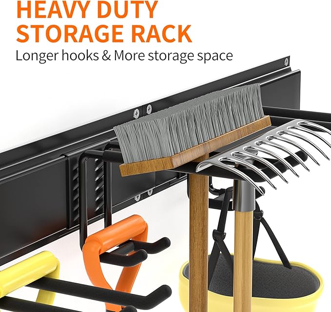 Garage Tool Organizer Wall Mount Garden Tool Organizer 11pcs Adjustable Garage Organizers with 8 Heavy Duty Hooks, Max Load 500lbs Garage Storage for Yard Garden Tools, Shovels, Trimmers, Hoses