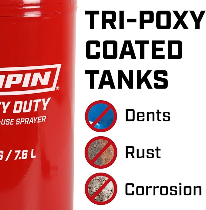 Chapin Made in The USA, 1244 2-Gallon Tri-Poxy Steel Tank Sprayer for Lawn, Home and Garden, Red