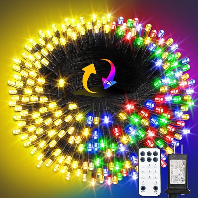 1000 LED Color Changing Christmas String Lights, 328FT Warm White Multicolor Outdoor Fairy Lights with Remote, Timer, Memory, 8 Modes, Waterproof Christmas Tree Lights for Bedroom Patio Party