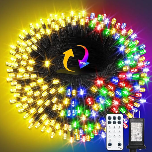 300 LED Color Changing Christmas String Lights, 100FT Warm White Multicolor Outdoor Fairy Lights with Remote, Timer, Memory, 8 Modes, Waterproof Christmas Tree Lights for Bedroom Classroom Patio Party