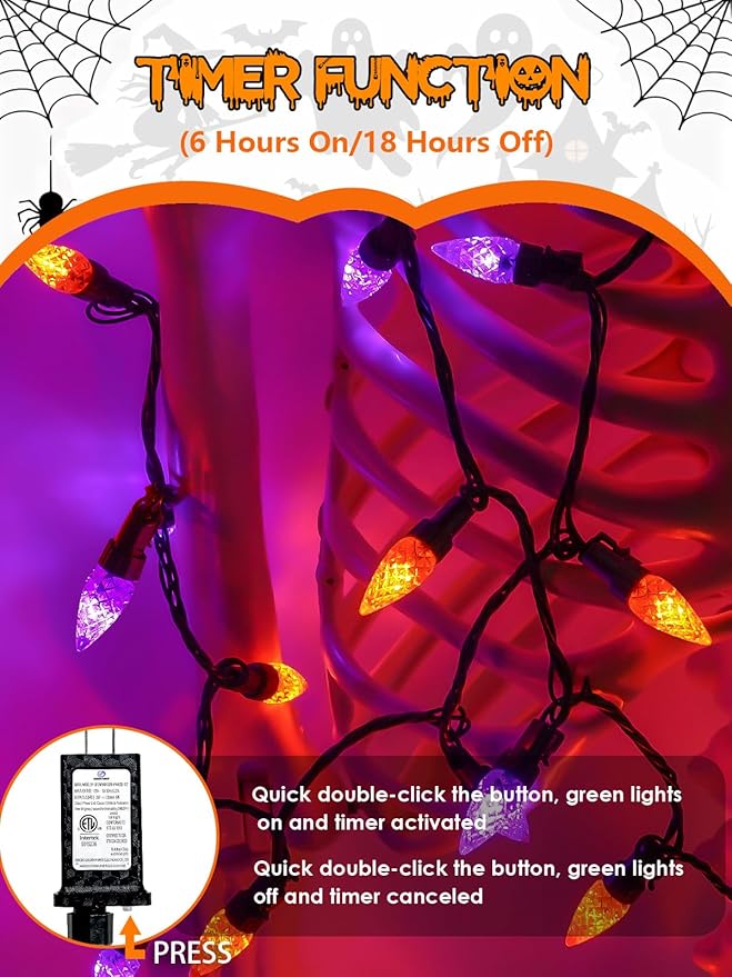 240 LED 78FT C6 Halloween String Lights, Super Long Halloween Lights Outdoor Indoor with 13 Modes & Timer, Waterproof Fairy Twinkle Light Plug in for Tree Horror Party Decorations (Orange and Purple)