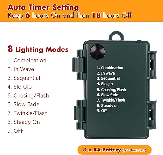 Brightever C3 Battery Operated Christmas Lights, 35FT 100LED Battery Powered Outdoor Christmas Lights with Timer & 8 Lighting Modes, Fairy Lighting for Garden House Tree Decoration, Warm White, 1-Pack