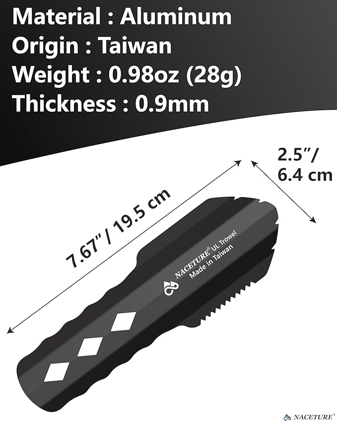 NACETURE Ultralight Backpacking Trowel Aluminum Shovel Small Potty Multitool with Longer Handle Design Essential for Hiking, Camping and Survival Bags(Black 1 Pack)