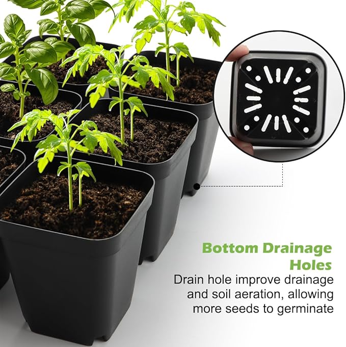 2.8 inch (7CM) Square Nursery Pots 120pcs with 5 Pack Seed Starter Trays, Durable Plastic Flat Seedling Tray (17"x11"x2") for Carrying and Holding Plant Nursery Pot (Black)